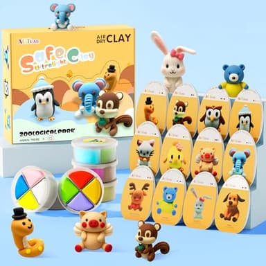 ARTPAR Air Dry Clay Kits for Kids-Modeling Magic Clay,12 Animals DIY Molding Clay Art Crafts Set,Ultra Light & Soft, Safe & Non-Stick with Sculpting Tools & Tutorials, Unique Gifts for Boys & Girls - Image 1