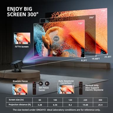 [360°Adjustable Stand] Mini Projector with WiFi and Bluetooth: Electric Focus & Auto Keystone 1080P 500 ANSI Bluetooth Projector, ONOAYO AY3 Portable Movie Phone Projector for Home Upgrade Black - Image 4