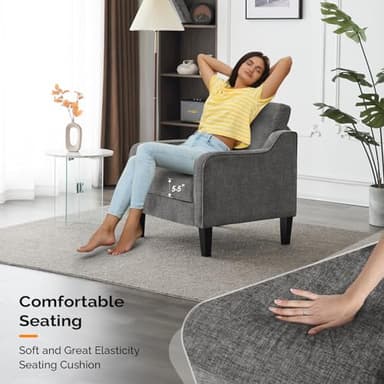 VINGLI Accent Chairs for Living Room Chairs Reading Chair Mid Century Modern Chair Soft Chenille Sofa Chair Upholstered Arm Chair Comfy Chair Side Chair (Light Grey Chenille) - Image 4