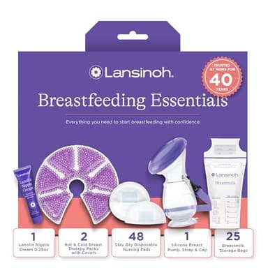 Lansinoh You’ve Got This Breastfeeding Essentials Kit for New Moms, 77-Piece Gift Set with Nursing Pads, Breastmilk Storage Bags, Nipple Cream, Hot & Cold Therapy Packs, and Silicone Breast Pump - Image 1