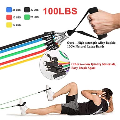 Resistance Bands Set (12pcs), Workout Bands with Handles, Door Anchor, Ankle Straps and Carry Bag, Exercise Bands for Shape Body and Home Workouts - Image 2