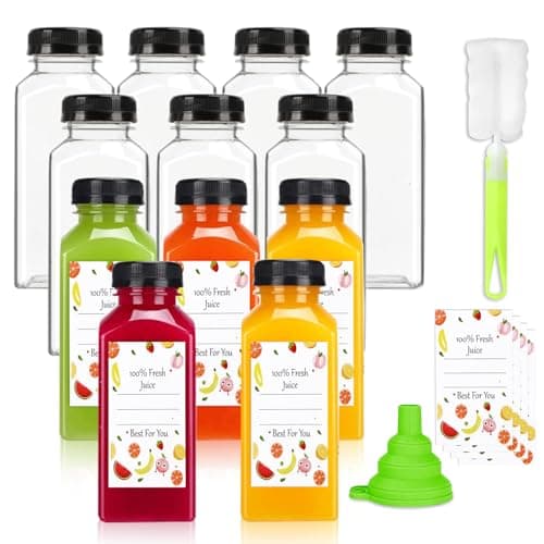 Plastic Juice Bottles with Caps 12Pcs -12oz Reusable Juice Containers with Tamper Proof Lids Black - Clear Bottles for Juicing Milk Smoothie Drinking and Other Beverages Christmas Gifts - Image 1