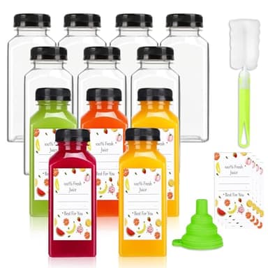 Plastic Juice Bottles with Caps 12Pcs -12oz Reusable Juice Containers with Tamper Proof Lids Black - Clear Bottles for Juicing Milk Smoothie Drinking and Other Beverages Christmas Gifts - Image 1