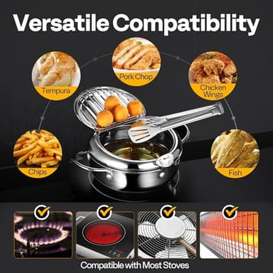 VIVOHOME 8.3 Inch 2.2 L 304 Stainless Steel Deep Fryer Pot with Tong, Tempura Fryer Pan with Thermometer for Chicken, Fish, French Fries, Shrimp - Image 7