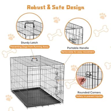 DUMOS Dog Crate, 42 Inch Large Double Door Dog Cage with Plastic Leak-Proof Pan Tray, Folding Metal Wire Pet Kennel for Indoor, Outdoor, Travel - Image 3