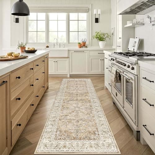 U'Artlines 2' x 6' Boho Hallway Runner Rug Vintage Farmhouse Non Slip Soft Washable Accent Runner Carpet for Kitchen, Entryway, Laundry, Living Room(Cream Tan) - Image 1
