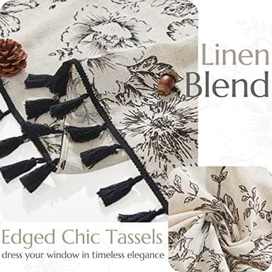 JINCHAN Linen Blend Curtains Floral Curtains for Living Room 84 Inches Long Printed Curtains with Tassels Rod Pocket Farmhouse Rustic Peony Flower Patterned Drapes Bedroom Window Curtains Set 2 Panels - Image 4