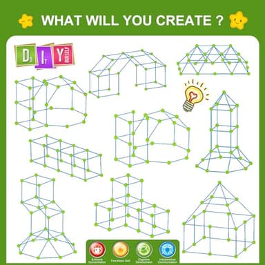 SpringFlower Fort Building Kit for Kids,STEM Construction Toys, Educational Gift for 3 4 5 6 7 8 9 10 11 12 Years Old Boys and Girls,Ultimate Creative Set for Indoor & Outdoors Activity,200 Pcs,Green - Image 4