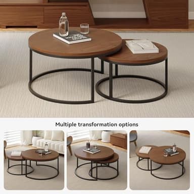 homary Extendable TV Stand & Nesting Coffee Table Set of 2（Walnut） - Image 3