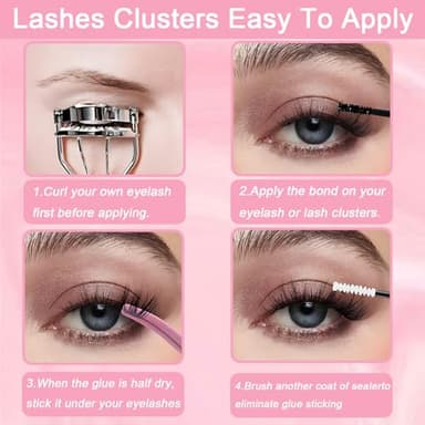 Lash Clusters Kit, 640 Pcs Eyelashes Clusters Extensions Kit 9-16mm Individual Lashes D Curl Fluffy Wispy False Eyelashes Thin Band, with Bond Seal Tweezers Brush DIY (30D+40D+50D+60D Kit 9-16mm) - Image 5