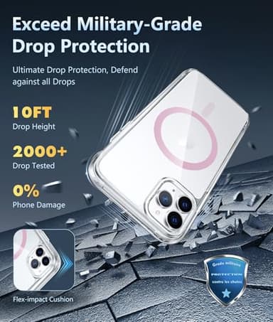 FNTCASE for iPhone 11 Pro-Max Case: Magnetic Slim Anti-Yellowing Clear Case | Military Grade Protective & Shockproof Drop Protection Thin Transparent Crystal Phone Cover(F-Pink) - Image 4