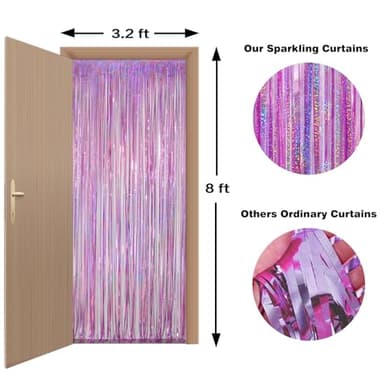 Melsan 2 Pack 3.2 ft x 8.2 ft Tinsel Foil Fringe Curtains Backdrop, Sparkle Metallic Foil Curtains for Party Photo Booth Props Decoration, Pinkish Purple - Image 6