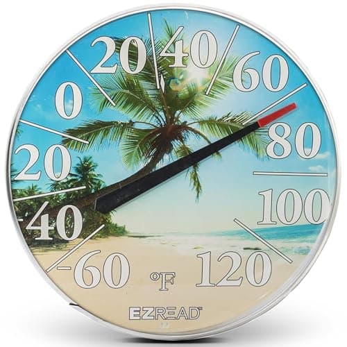 EZREAD Hanging Dial Thermometer 840-1214 Weather Thermometers for Indoor and Outdoor Use, Large 12.5 Inch Diameter, Easy to Read Numbers, Beach - Image 1