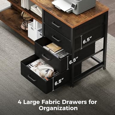 AODK 61" L Shaped Desk with Drawer, Computer Desk with Power Outlets & LED Lights, Reversible Corner Gaming Desks for Home Office Workstation, Office Table with Monitor Shelf, Vintage - Image 4