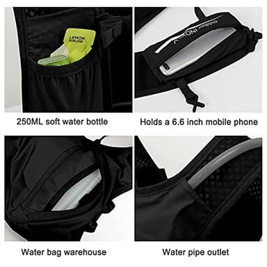 INOXTO Running Hydration Vest Backpack,Lightweight Insulated Pack with 1.5L Water Bladder Bag Daypack for Hiking Trail Running Cycling Race Marathon for Women Men (Black) - Image 4