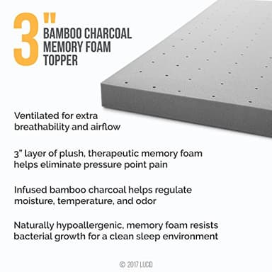 Lucid 3 Inch Ventilated Bamboo Charcoal Memory Foam Mattress Topper - Twin XL Mattress Topper - Image 2