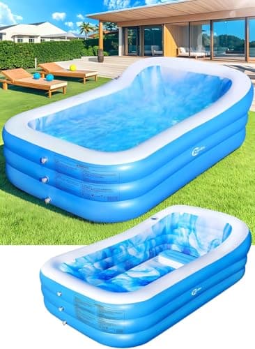 Inflatable Pool with Big Backrest and Seat,Oversized Thickened Large BlowUpPool for Adults,Inflatable Backyard Pools for Kid and Adult,Durable Swimming Pools Summer Water Party98 x61 x21(LightBlue) - Image 1