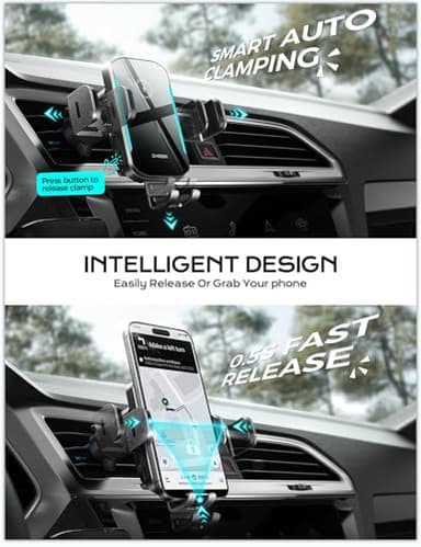CHGeek Wireless Car Charger, 15W Fast Charging Car Phone Holder Charger Auto-Clamping Air Vent Car Phone Mount with Blue LED Backlit for iPhone 16 15 14 13 12, Samsung S24 S23 S22, etc - Image 3