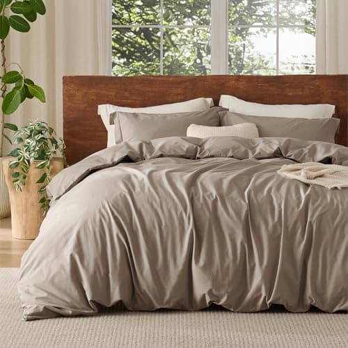 Bedsure 100% Washed Cotton Duvet Cover Oversized King - Latte Minimalist Cotton Duvet Cover Linen Like for All Seasons - GentleSoft™ Plain Simple Bedding (Latte, Oversized King, 120"x98") - Image 1