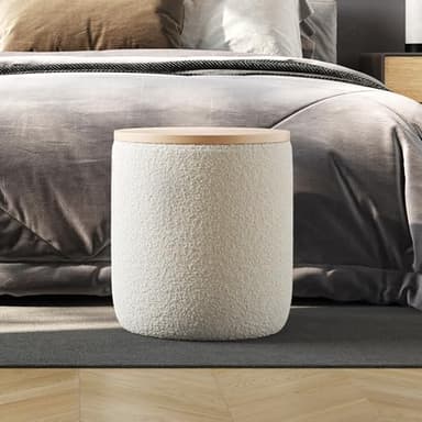 Lavish Home Storage Ottoman - Teddy Fabric Upholstered Ottoman with Wood Top for Living Room, Dorm, or Apartment - Ottomans with Storage (Cream) - Image 7