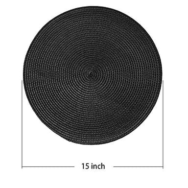 AHHFSMEI Round Braided Placemats 15 Inch Round Table Mats for Dining Tables Natural Woven Heat Resistant Place mats Set of 6 (Black) - Image 2