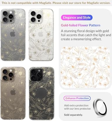 LONLI Hue Case for iPhone 16 Pro - [360° Shock-Absorbent Bumper] - [Cute and Unique Phone Cover for Girls and Women] - Gold Floral - Image 3