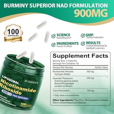 BURMINY NAD Supplement, NAD Nicotinamide Riboside Resveratrol 900mg - NMNH Supplement Alternative - High Purity Liposomal NR Supplements for Anti-Aging, Energy, Focus - 50 Day Supply - Image 2