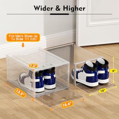 ARSTPEOE Upgrade Harder Solid Plastic Shoe Organizer, Shoe Storage with Magnetic Front Door, Shoe Rack 6 Pack Shoe Boxes Clear, Sneaker Storage, Shoe Organizer for Closet, Shoe Display Case, White - Image 2
