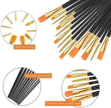 Acrylic Paint Brush Set, (20 Packs /200 pcs) Nylon Hair Brushes for Oil and Watercolor, Perfect Suit of Art Painting, Best Present for Painting, Black - Image 4
