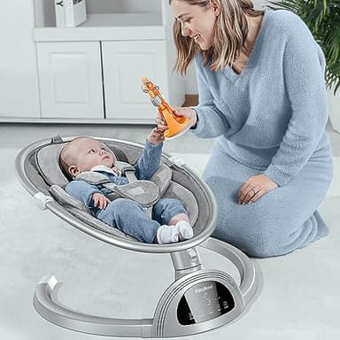 BabyBond Baby Swings for Infants, Bluetooth Infant Swing with Music Speaker, 3 Seat Positions, 5 Point Harness Belt, 5 Speeds and Remote Control - Portable Baby Swing for Indoor and Outdoor (Silver) - Image 2