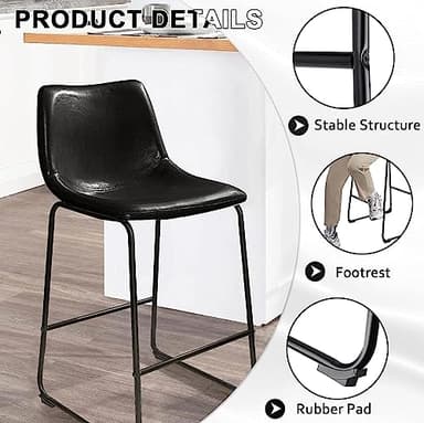 LEMBERI 26 inch Bar Stools Set of 4, Modern Counter Height Bar Stools, Faux Leather Barstool with Back and Metal Leg, Armless Bar Chairs for Kitchen Island (Black, 4pcs 26") - Image 5
