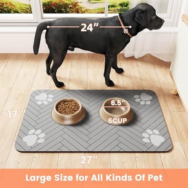 Pet Feeding Mat-Absorbent Pet Placemat for Food and Water Bowl, with Waterproof Rubber Backing, Quick Dry Water Dispenser Mat for Dog and Cat (17"x27", Striped Light Gray) - Image 7