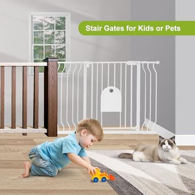Baby Gates with Cat Door - Auto Close 29.5"-48.4" Safety Metal Dog Pet Gate for Doorway, Stairs, House, Walk Through Child Gate with Pet Door, includes 4 Wall Cups and 2 Extension Pieces - Image 3