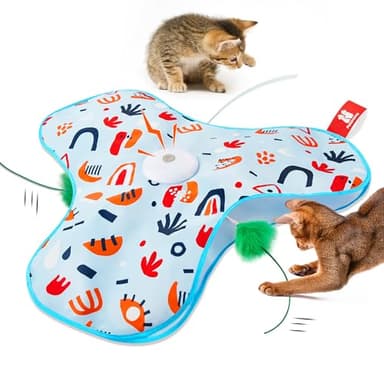 Potaroma Hide and Seek Interactive Cat Toys, Moving Concealed Wand Feather, Automatic Chargeable Indoor Kitten Exercise Kicker, Mouse Squeaky, Floral Cover - Image 1