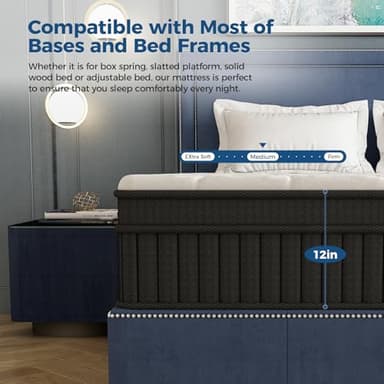 Juego Queen Mattress, 12 Inch Mixed Memory Foam Mattress. Bagged Spring, Zoned Pressure Relief, Medium Firm Feel, Motion Isolation, Deep Sleep, Certified Safe Foams and Fabric, CertiPUR-US,Black - Image 5