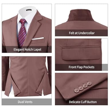 WEEN CHARM Suits for Men,3 Piece Slim Fit Suit Set with 2-Button Blazer,Vest,Pants,Tuxedo for Wedding,Prom,Party,Business Dusty Pink - Image 5