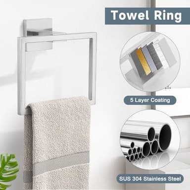 10-Piece Bathroom Hardware Accessories Set-Brushed Nickel Towel Bar, Holder & Racks-SUS304 Stainless Steel-Wall Mounted,23.6-Inch - Image 5