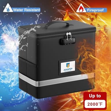 ZOOPIP Fireproof File Box with Lock, Document Box Storage Organizer, Suitable for Hanging File Folders in Letter Size, Collapsible File Box, Reflective Strip for Fast Find (12.2"*6"*10.2, Black) - Image 2