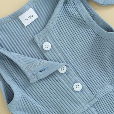 Fernvia Toddler Baby Girl Summer Clothes Sleeveless Ribbed Knitted Jumpsuit Shorts Overalls Baby One Piece Outfit (A Blue, 12-18 Months) - Image 4