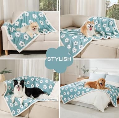 Luciphia Waterproof Pet Blanket for Medium Large Dogs Washable Fluffy Thick Jacquard Shag Fleece Warm Sherpa 3D Textured Flower Print for Cats Puppy Couch Protection (Blue,57x40 inches) - Image 4