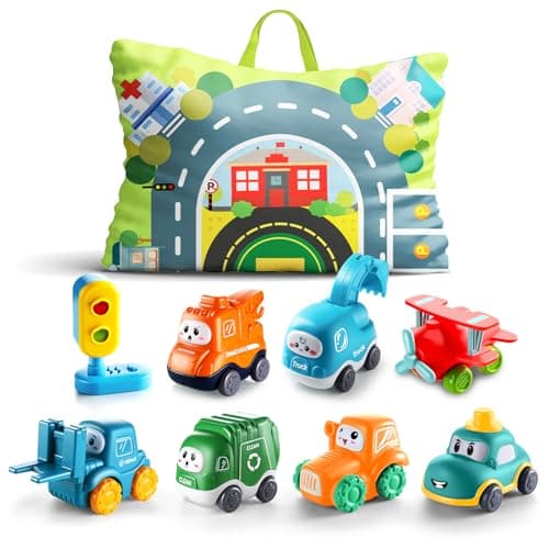 ALASOU Baby Cartoon Car Toys with Playmat/Storage Bag|1st Birthday Gifts for Toddler Age 1-2|Baby Toys for 1 2 3 Year Old Boy|1 2 Year Old Boy Gift for Infant 12-18 Month - Image 1