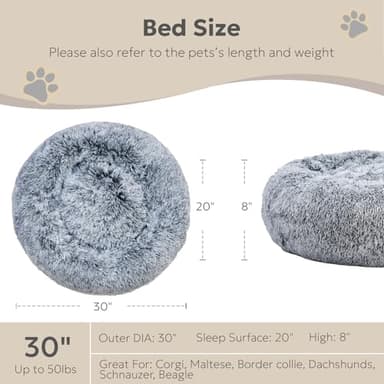 OlaPhum Calming Dog Bed for Medium Size Dogs, Anti-Anxiety Donut Medium Pet Bed Washable, Anti-Slip Round Fluffy Plush Faux Fur Puppy Bed, Fits up to 45 lbs Pets (Dark Grey, 30") - Image 6