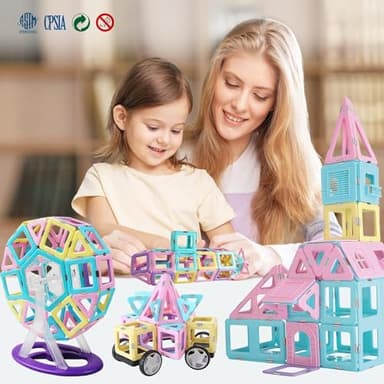 MAGBLOCK Magnetic Tiles with 2 Cars-156Pcs Magnet Toys Set for 3+ Year Old Boys Girls Toddlers, Idea for Girls Magnetic Blocks Building STEM Creativity Educational Toys for Kids - Image 5