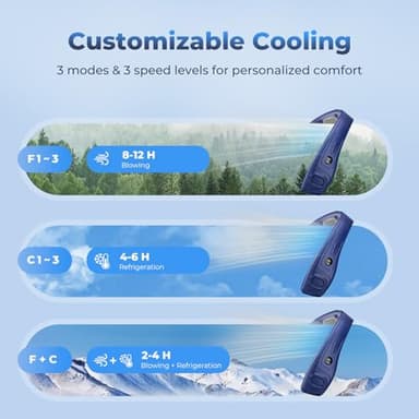 Neck Fan Portable Air Conditioners Personal Fans, Ergonomic Fan with Cooling Plate, Type-C 8000mAh Rechargeable 3D Airflow Wearable LED Screen 3 Modes Gifts for Men Women Outdoor Travel Indoor - Image 7