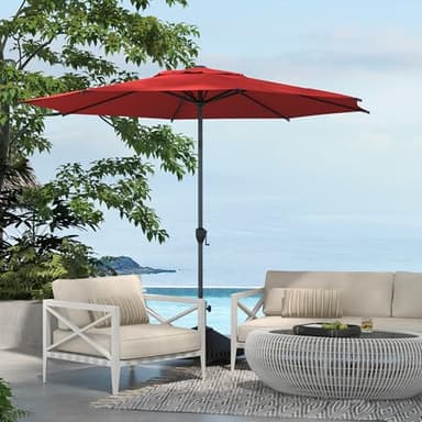 Abba Patio 9FT Lyon Outdoor Patio Umbrella Outdoor Table Umbrella with Push Button Tilt and Crank Market Umbrella 8 Sturdy Ribs UV Protection Waterproof for Garden Deck Backyard Pool Dark Red - Image 2