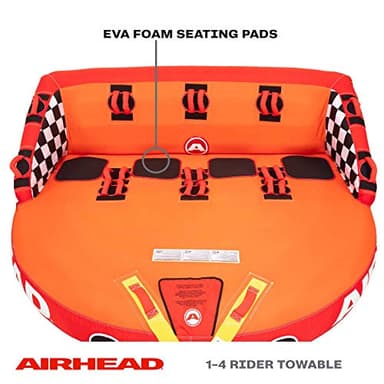 AirHead Great Big Mable, 1-4 Rider - Inflatable Towable Tube for Boating and Water Sports, Heavy Duty Full Nylon Cover & Zipper with EVA Foam Pads, Easy Inflating & Deflating, Dual Tow Points - Image 3