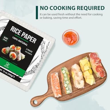 Soeos Rice Paper, White Rice Paper Wrappers, 3 Pack, 102 Sheets-Fresh Spring Roll Wrappers & Dumplings, Non-GMO, Gluten-Free, Low Carb, Vietnamese Rice Wraps (Square, 22cm) - Image 8