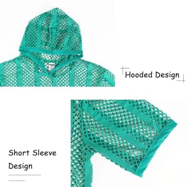 SUMABA Mens Fishnet Top Pullover Sexy See Through Short Sleeve T-Shirt Hoodies,Green XXL - Image 2