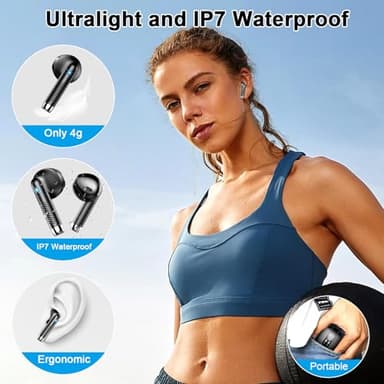 Wireless Earbuds, Bluetooth Headphones V5.4 Stereo Bass Ear buds with ENC Noise Cancelling Mics, 40H Bluetooth Earbuds with LED Display Charging Case, IP7 Waterproof Earphones for Android iOS, Black - Image 6