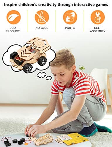 Poraxy 5 in 1 STEM Kits for Kids Age 8-10, Science Building Project Craft for 8-13, Model Car Kit, STEM Toys for Boys Girls Age 8-12, Wooden 3D Puzzles, Birthday Gifts for 6 7 8 9 10 11 12 13 Year Old - Image 4